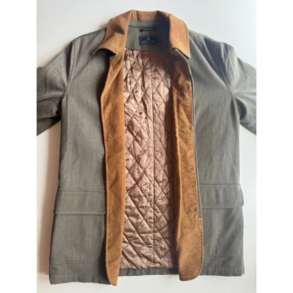 Men's KENT & CURWEN Loro Pia Green Wool Quilted Barn Coat Jacket, Size M - Picture 10 of 16
